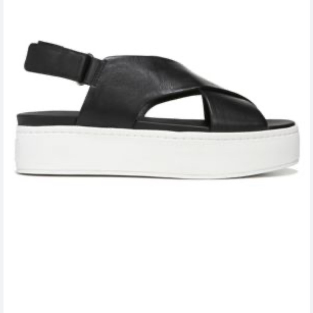 VINCE Weslan Black Leather Crisscross Platform Sandals